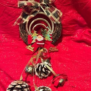 Hand crafted Festive Holiday Wreath with Bells and Pinecones - ring those bells